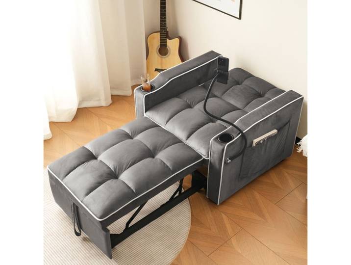 Canapé convertible 1 place AESVAR 3-en-1 fauteuil-lit dépliable velours gris foncé