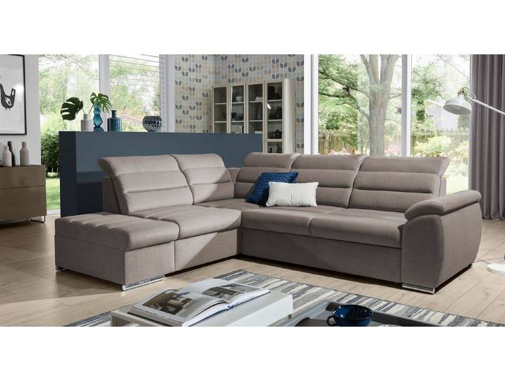 Fun Möbel Ecksofa Schlafsofa PASCARA Velourstoff Esito mit Ottomane, inkl. Bettkästen und Ottomane, Rundumbezug