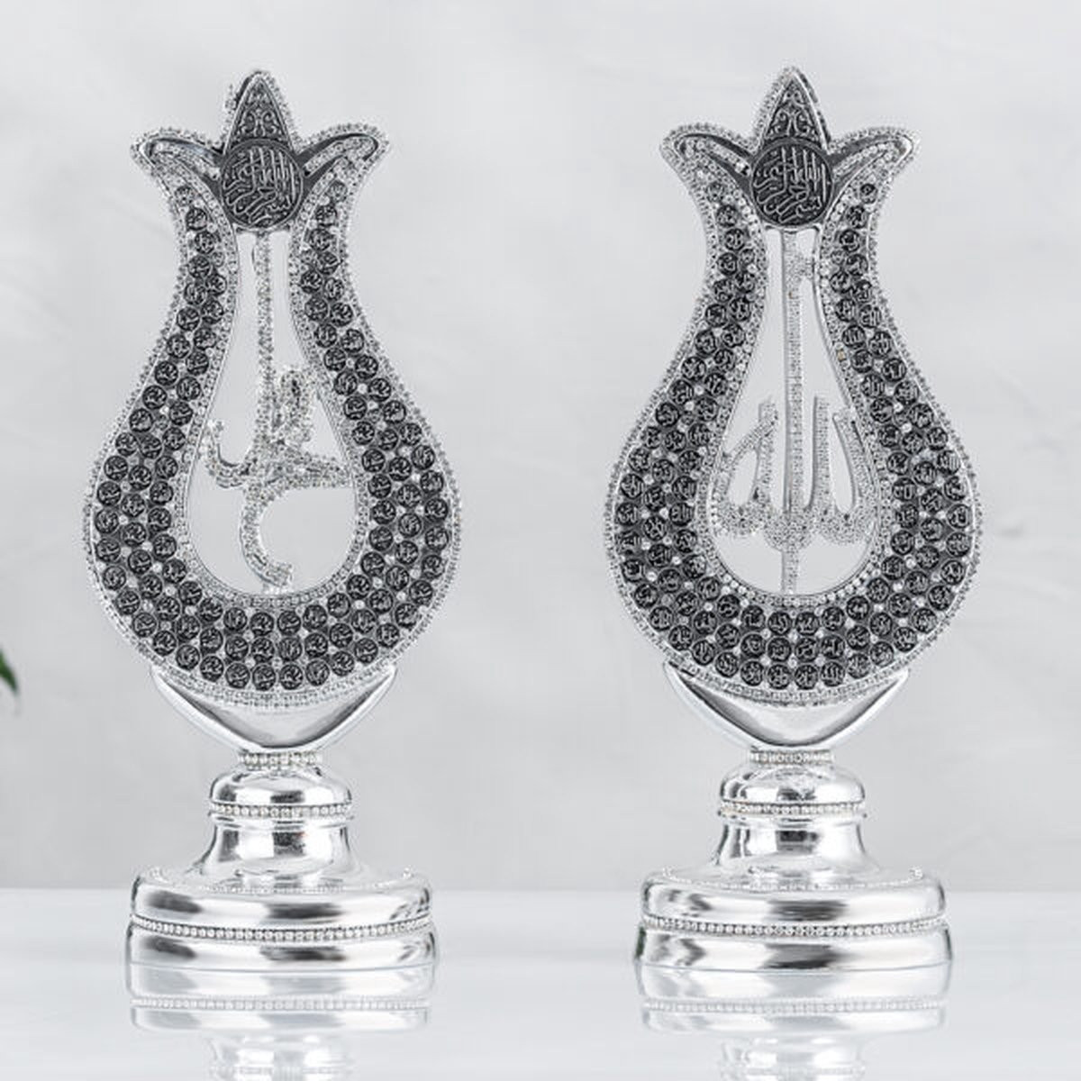 Yagmur Can Islamitische Decoratie Allah & Muhammed Zilver voor op tafel