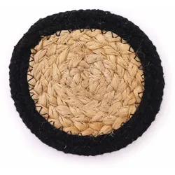 Natural Coaster - Jute & Cotton 10cm  (set of 4) - Black Boarder