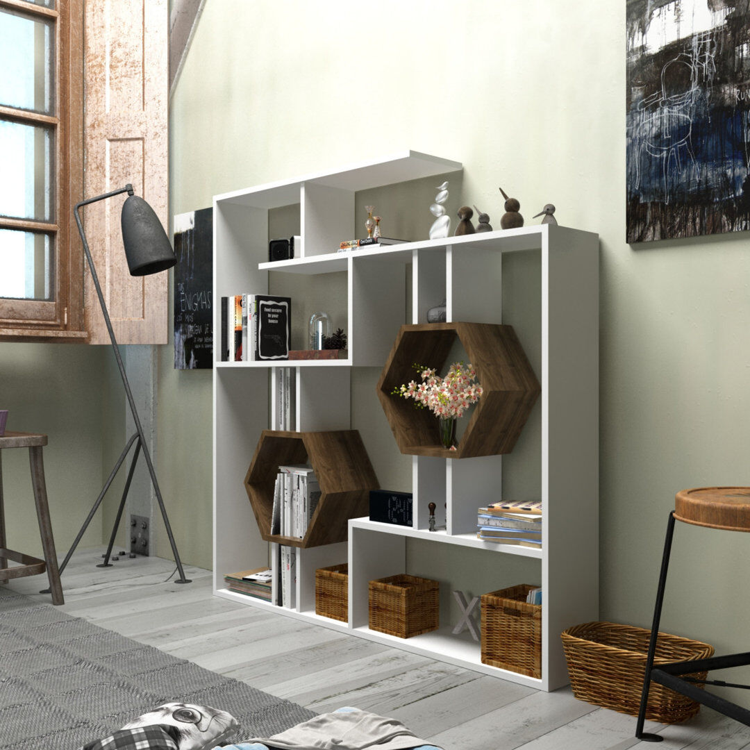 Zipcode Design Swenson 134cm H x 134cm W Bookcase White/Walnut 134cm H X 134cm W X 22cm D