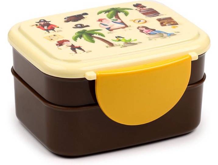 Bentobox/Lunchbox - Jolly Rogers Piraten - Beige&Geel&Bruin - Bestek - 9x15\,5x14cm
