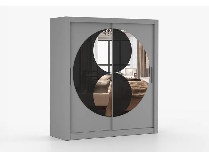 Schwebetürenschrank CHANDU 180 cm Grau Grau + Spiegel
