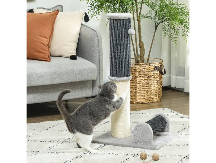 PawHut Griffoir Chat 3 en 1 Base Ananas 40x48x85cm Gris Clair