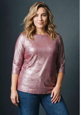 Plus Size Women's Maren Metallic Tee by Avenue in Metallic Burgundy (Size 18)