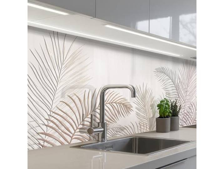 KitchenYeah© Rückwand Küche Rückwandschutz Selbstklebend Spritzschutz 80x300 cm - Küchenrückwand Küchenfront Küchen Selbstklebende Küchenrückwände Blätter - Beige - Botanisch - Vintage