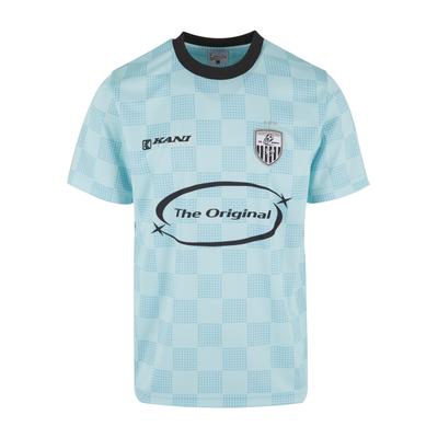 T-Shirt KARL KANI "Karl Kani Karl Kani OG Sport Star Check Trikot", Damen, Gr. S, blau (lightblau, schwarz), 100% Polyester, bedruckt, normal, Rundhals, Shirts T-Shirt