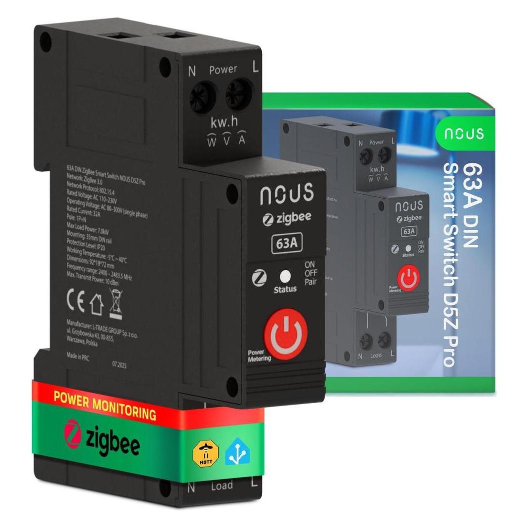 Nous D5Z Pro DIN Smart Switch ZigBee Zigbee3.0/32A/Messung (Schaltaktor) (D5Z PRO)