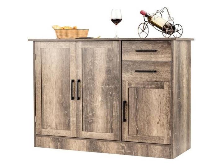 COSTWAY Buffet de Cuisine - 3 Portes et 2 Tiroirs - 110x40x78 CM - Buffet Bas - Étagère Réglable - Salon Bureau et Salle à Manger