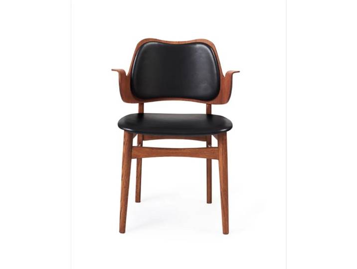 Warm Nordic Gesture Stuhl, Textilsitz & Rückenlehne Leder prescott 207 black, Eichengestell teak geölt, Textilsitz, Textilrückenlehne