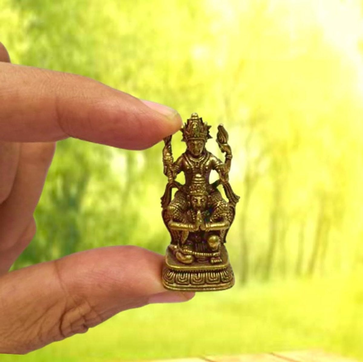 Messing Vishnu Garuda Spiritueel Beeldje - Goud - Hoogte: 3,81 cm