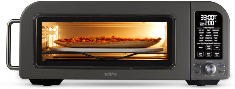 Tower Elite Pizza Oven with 5 High Temperature Programs, 15 Cooking Functions, 18L, 2000W Black