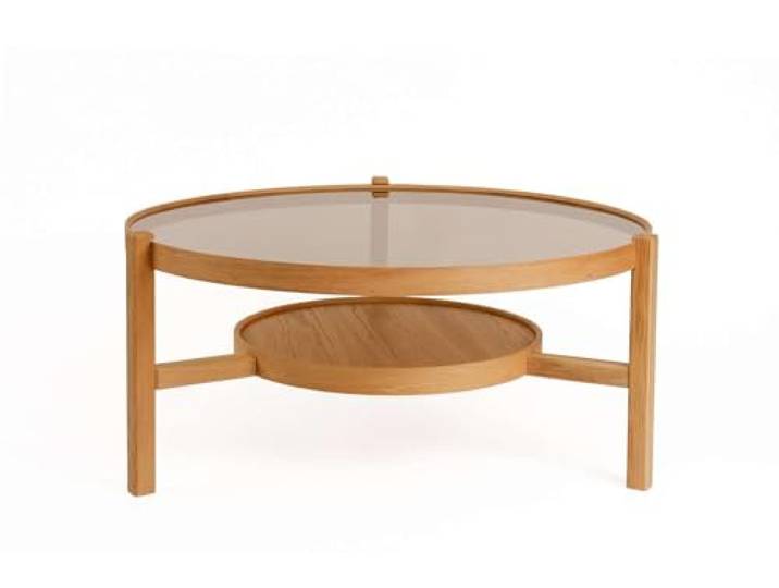 ASIR Elegant Oak Coffee Table, 100 cm Diameter, 48 cm Height 100% Solid Wood & Tempered Glass Top, 18 mm Thickness Perfect for Modern Living Spaces