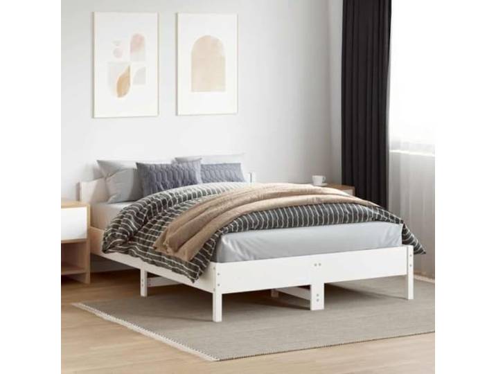 KTHLBRH Weißes Bett 120 x 200 cm Massivholz Kiefer Latten aus Sperrholz inklusive, Kopfteil für Rückenunterstützung, robuster Rahmen