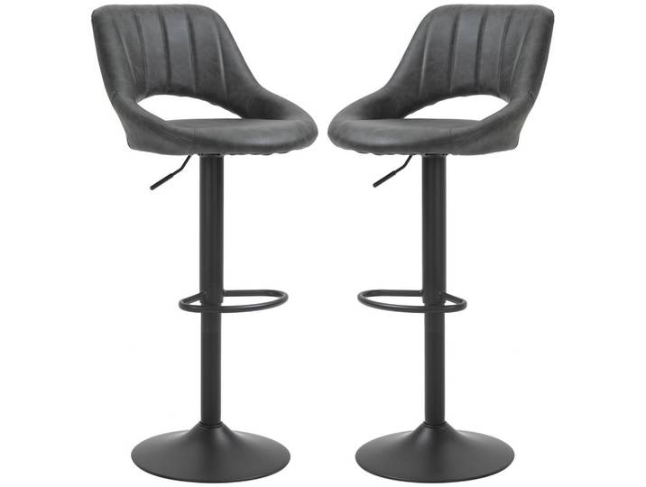 Jamb Barhocker Ciudad Bajo Grau 2er-Set höhenverstellbar, Metall, Leder, 44x110x49 cm, Esszimmer, Barmöbel, Barhocker