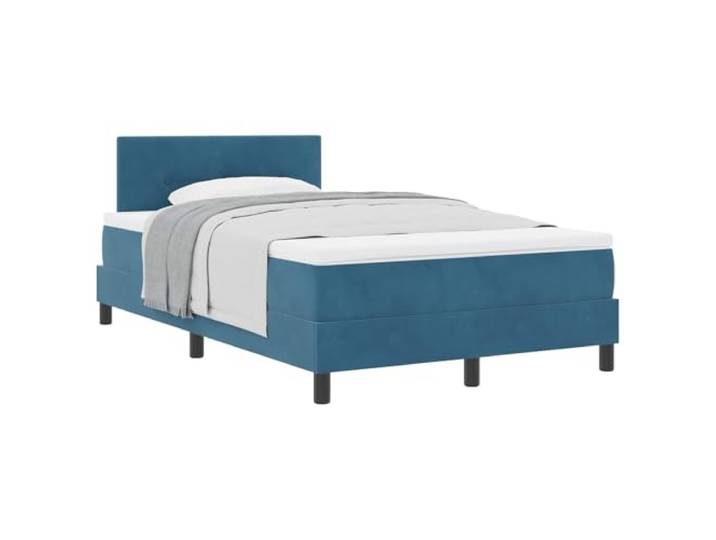 KTHLBRH Boxspringbett mit Kopfteil dunkelblau 120 x 200 cm Samt Rahmen mit festen Latten, Kopfteil in zwei Höhen verstellbar, Kunstleder und Kiefer, Innenbereich, Komfortschaum