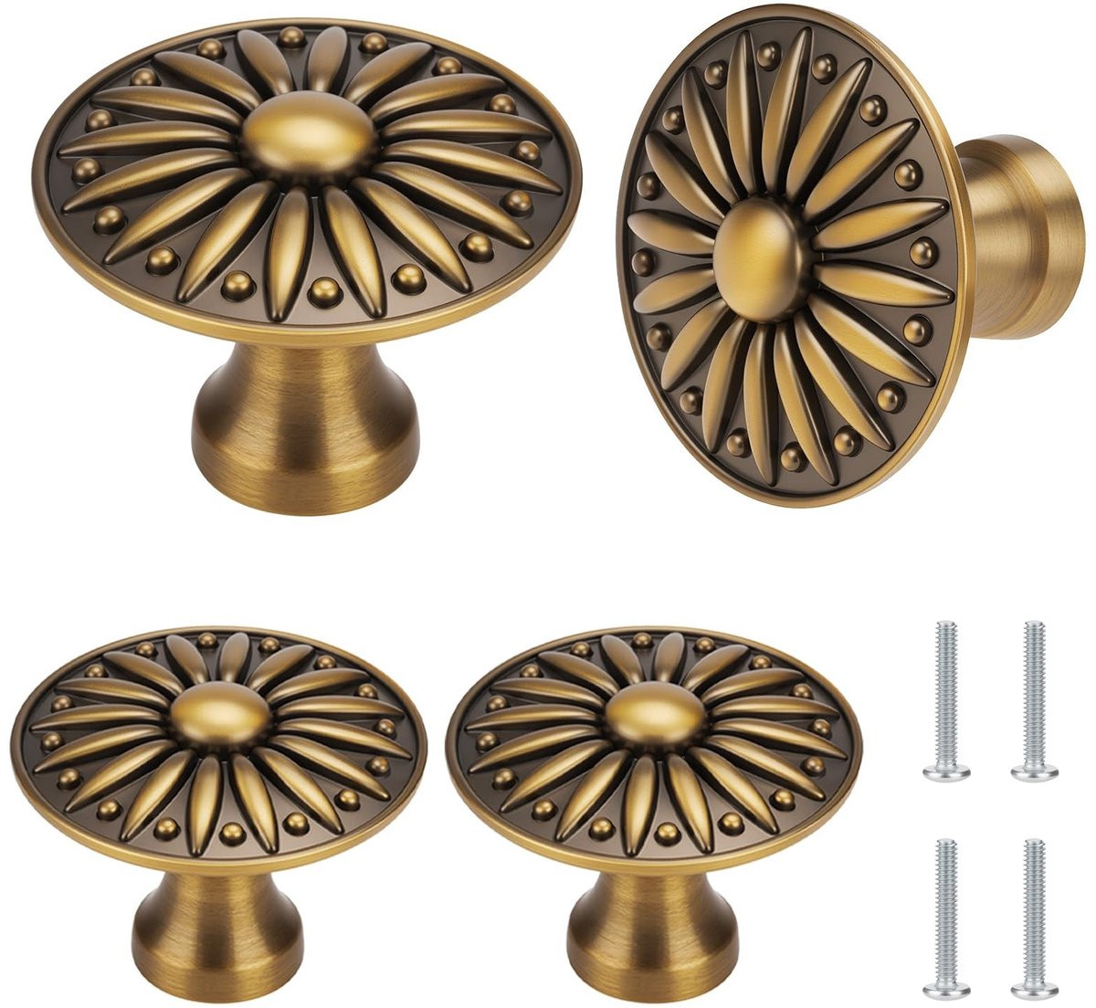 Dailygoods Kastknoppen Vintage - 4 Stuks - Ronde Retro Deurgrepen in Antieke Europese Stijl