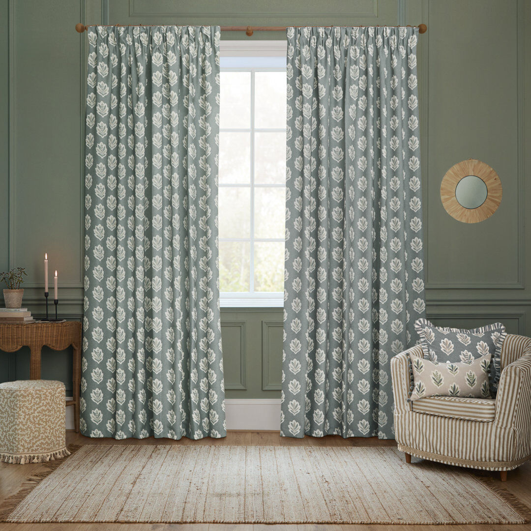 Sanderson Sessile Leaf Room Darkening Curtain Panel Pair Blue 89.76cm Width x 182cm Drop