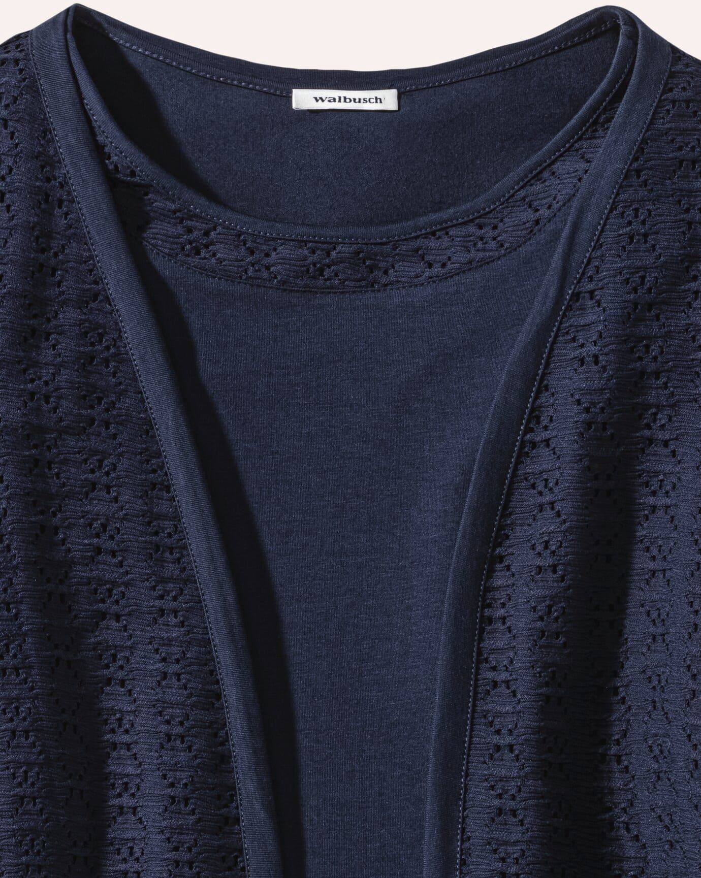 Walbusch Twinset Ajour, normale Größen, Farbe Blau, 48, vielseitig: Shirt+Jacke luftiges Ajour-Muster Damen