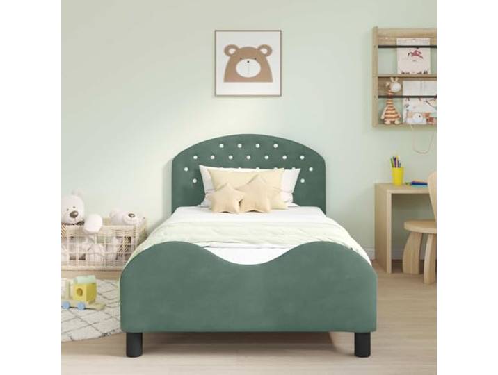 KTHLBRH Bettgestell für Kinder, 80 x 200 cm, Meeresgrün Lattenrost inklusive, Samtbezug, modernes Design, einfache Montage