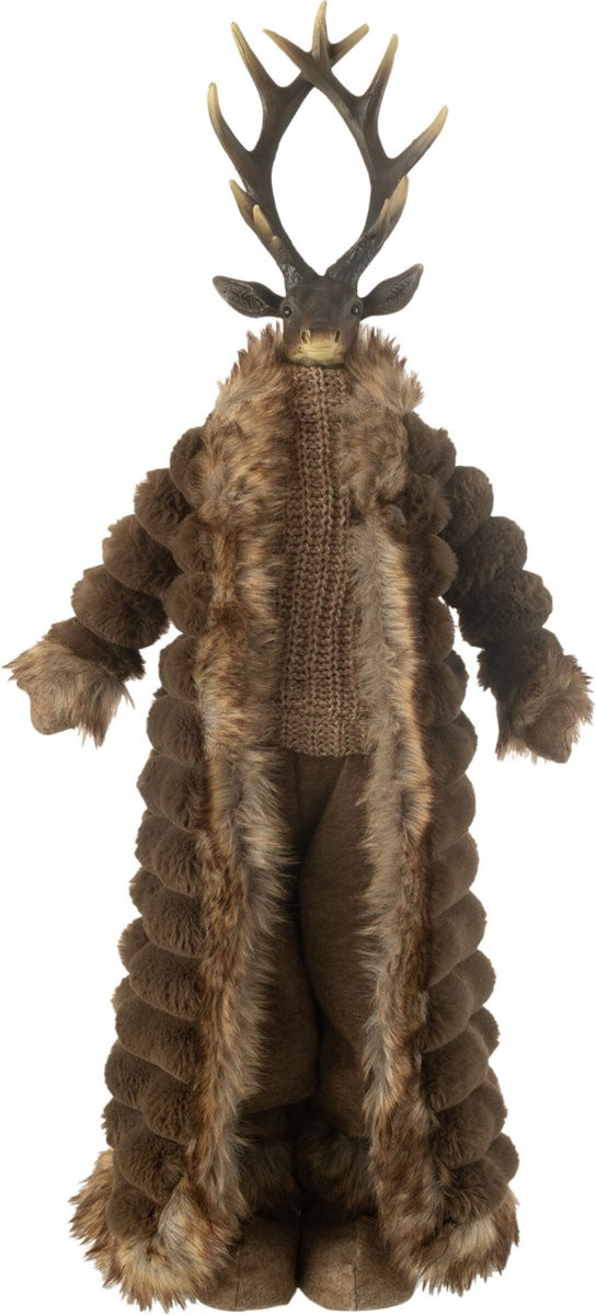 J-Line Decoratief Hert Staand Figuur - Bruin - Polyresin en Textiel