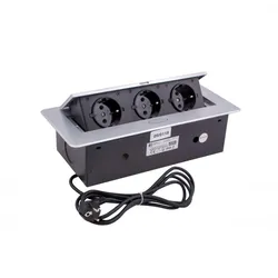 Einbausteckdose Kombibox 3x Steckdose aluminium 1,5m Kabel