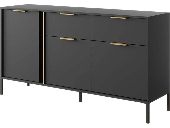 FURNLUX Sideboard Lars Black 153cm / Hauptfarbe: Schwarz / Abmessungen: 153 x 40 x 81 cm