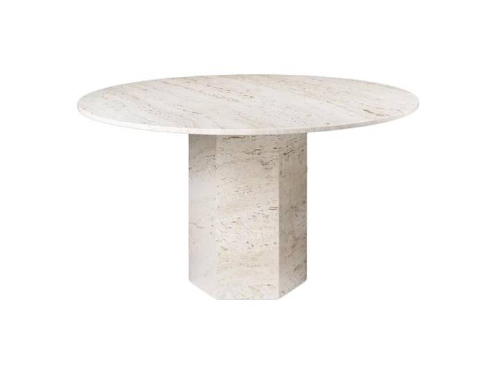 GUBI table ronde EPIC DINING TABLE Ø 130 cm (Neutral White - Travertin)