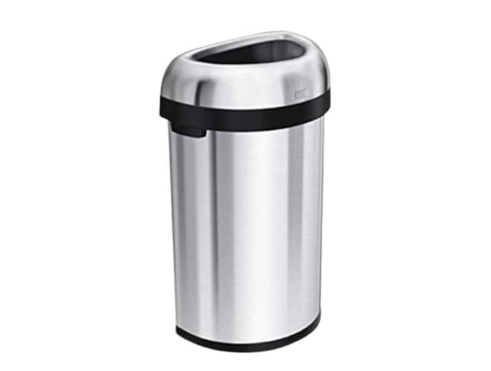 simplehuman, 60 Liter, halbrunder offener Abfalleimer, robuster gebürsteter Stahl, 10 Jahre Garantie