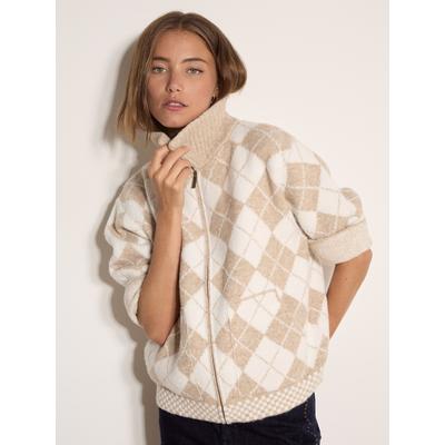 Cardigan APRICOT "Rauten-Strickjacke", Damen, Gr. 8, beige (cream), Strick, , Modisch, normal, gerader Abschluss, Strickjacken, mit Reißverschluss