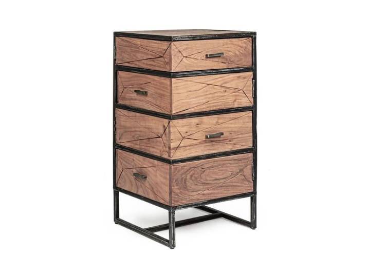 Commode 4 tiroirs 45x45x90 cm en acacia et métal - DARICA