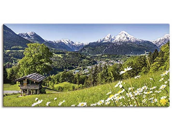 ARTLAND Wanddeko Leinwand Bilder Wandbild 100x50 cm Alpen Landschaft Berge Wald Gebirge Wiese Sommer Natur T1QL