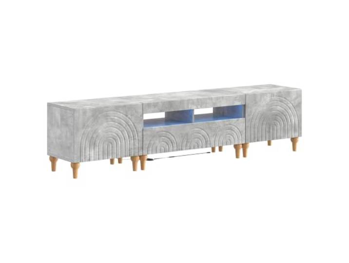 GKHPYURE TV-Schrank LED 3 Stück Grau Beton Holz Engineered Modern, platzsparend, 90° umkehrbare Türen, anpassbare LEDs, feuchtigkeitsbeständig, großer Stauraum