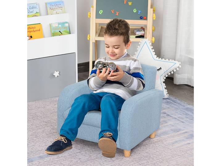 Fauteuil Enfant Scandinave Confort Lin Bleu