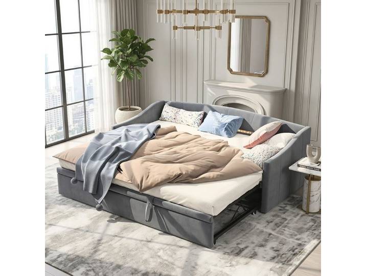 Canapé lit - 90x200cm - Salon Canapé 2 places convertible extensible -Lit simple- Extensible de 90x200cm à 180x200cm - Velours-Gris