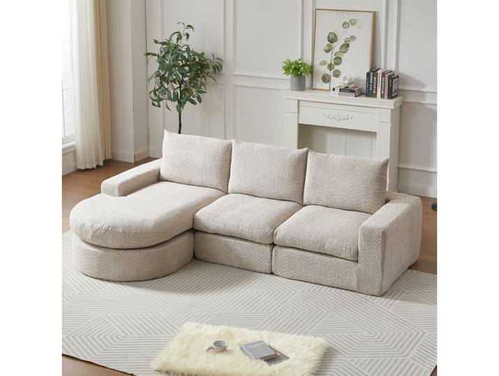 Canapé d'angle modulable 3 places méridienne réversible compressé - LPOSPI - chenille beige