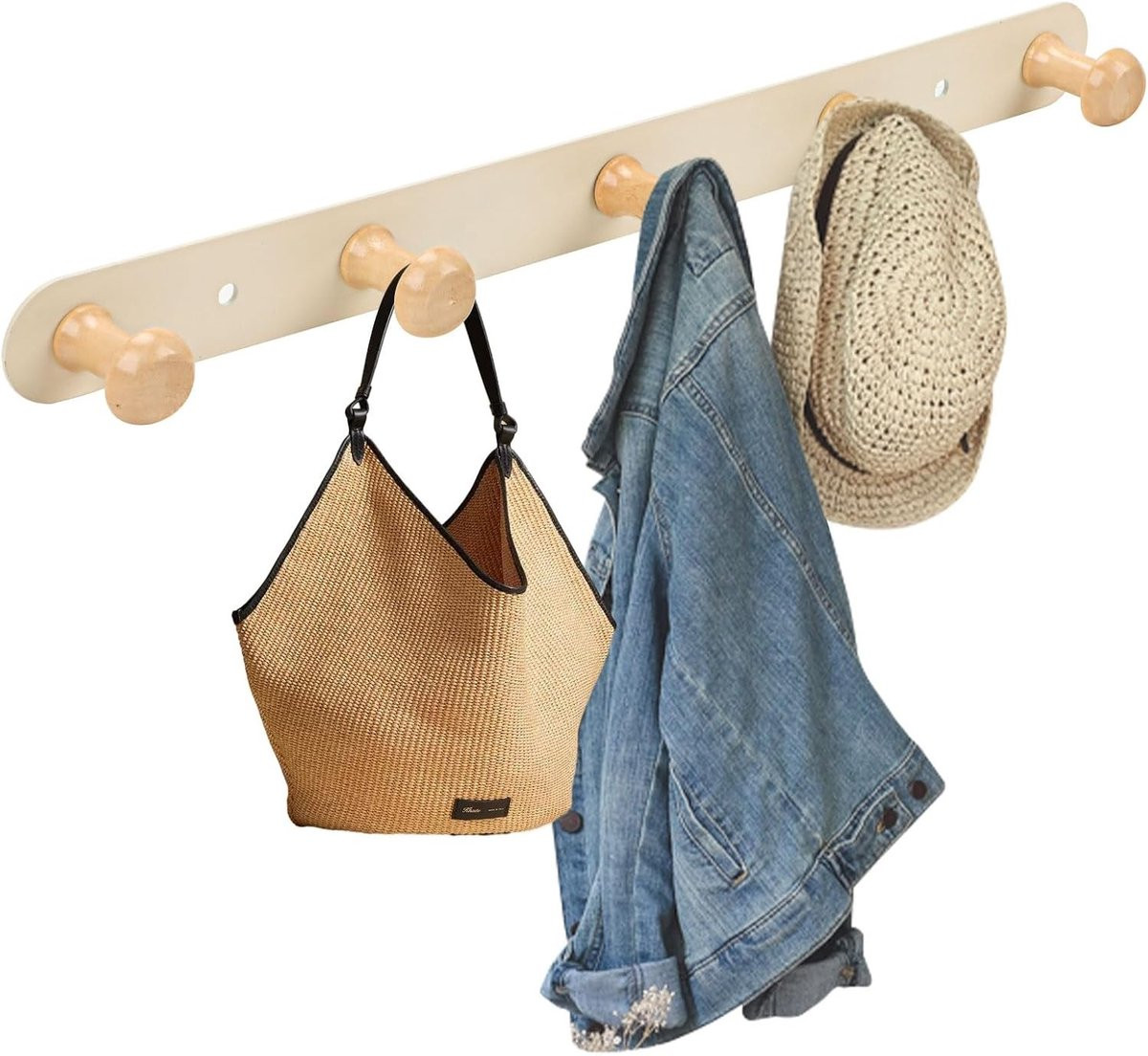 Houten kapstok met 5 haakjes voor kleding, handdoeken en accessoires
