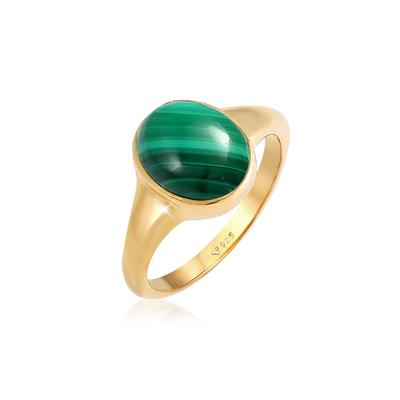 Siegelring ELLI PREMIUM "Ring Siegelring Edelstein Malachit Oval 925 Silber" Gr. 58, gold, Fingerringe, Damen, 58, ohne Stein, Silber 925 (Sterlingsilber), 9mm, Siegelring