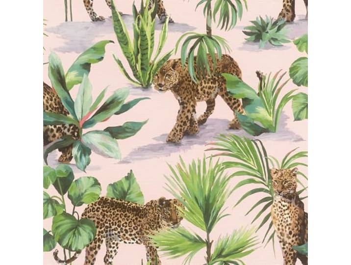 Rasch Selbstklebende Tapete Leopard & Pflanzen Rosa Grün 6,00 x 0,53 m