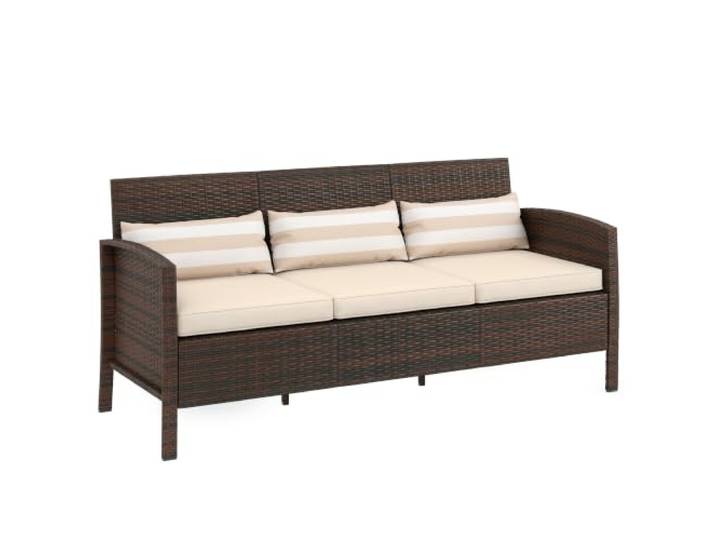 Outsunny Rattan Sofa mit Kissen Dreisitzer Stahl 173 x 68 x 78 cm Braun