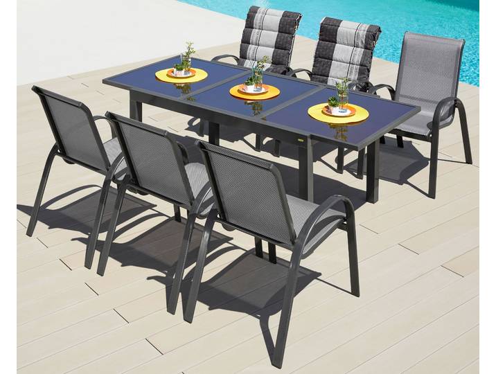 Garten-Essgruppe MERXX Amalfi , grau (anthrazit), Obermaterial: 100% Polyester, Sitzmöbel-Sets, Garten-Essgruppe