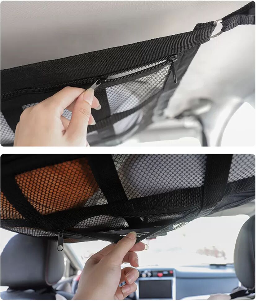 INF Filet de rangement pour plafond de voiture 30 compartiments, 80cm x 53cm, compatible avec accessoires automobiles, noir,