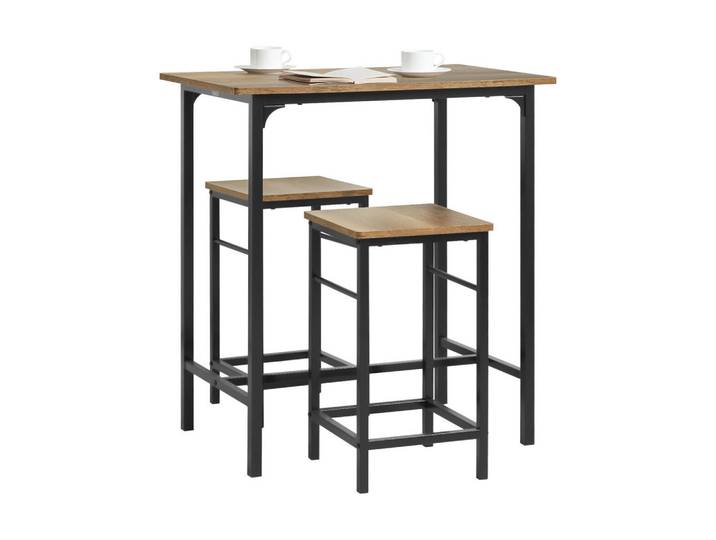 SoBuy Bartisch + 2 x Barhocker, Braun, Metall, 80x88x50 cm, Esszimmer, Barmöbel, Barschränke & Theken