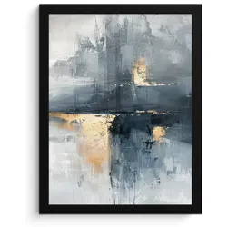 POSTER MIT RAHMEN Kunst - Grau - Gold - Abstrakt Bilderrahmen 30x40 cm