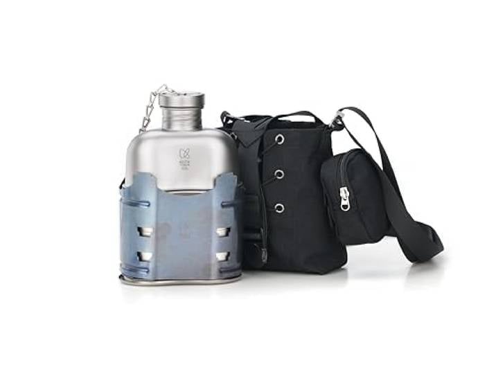 Keith Titanium Ti3061 Pro Kunststofffreies Kantinen-Durcheinander Kit mit Herd – Titan-Kochset der Güteklasse 1, 1050 ml Flasche, 680 ml & 382 ml Tassen, maßgeschneiderte MOLLE-Feld-Tragetasche mit