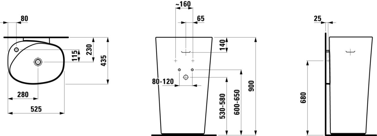 LAUFEN Waschtisch mit integrierter Säule PALOMBA 435x525x900 ohne Hahnloch ohne Überlauf LCC weiß H8118044001091