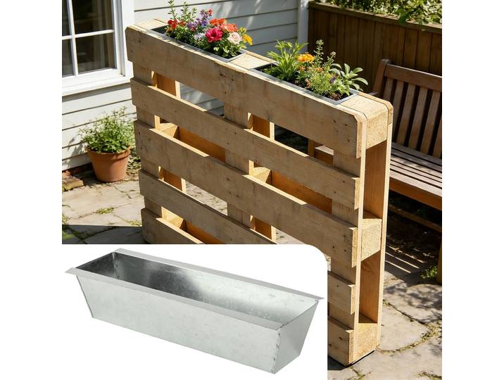 Pflanzkasten für Europaletten, Blumenkübel aus verzinktem Metall, 38,5 x 13,5 x 8,5 cm