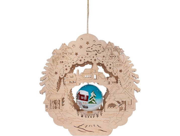 Dekoobjekt Weihnachtsdeko mit LED Beleuchtung , beige (natur), B:9cm H:32,5cm, Holzwerkstoff, MYFLAIR MÖBEL & ACCESSOIRES, Dekofiguren, Dekoobjekt, mit drehbarer Weihnachtskugel, aus Holz, Höhe ca. 32 cm