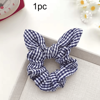 Uplift Curations Plaid Plaid Hair Scrunchie No Damage Ponytail Holder With Sweet Cat Ears Hair Accessory Vintage Style Elastic black