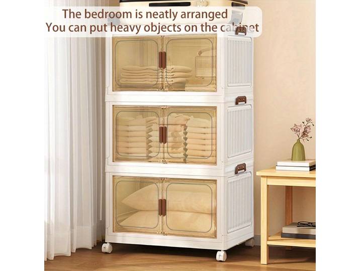 Armoire de rangement pliante à 3 couches de 55 cm de large, avec pneus, mouvement libre, armoire pliante en plastique polyvalente pliante, 85x55x26 cm.